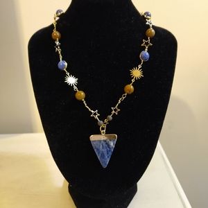 NEW Celestial Gemstone Necklace, 19", Gold Metal, plated 14 carat , Arti…